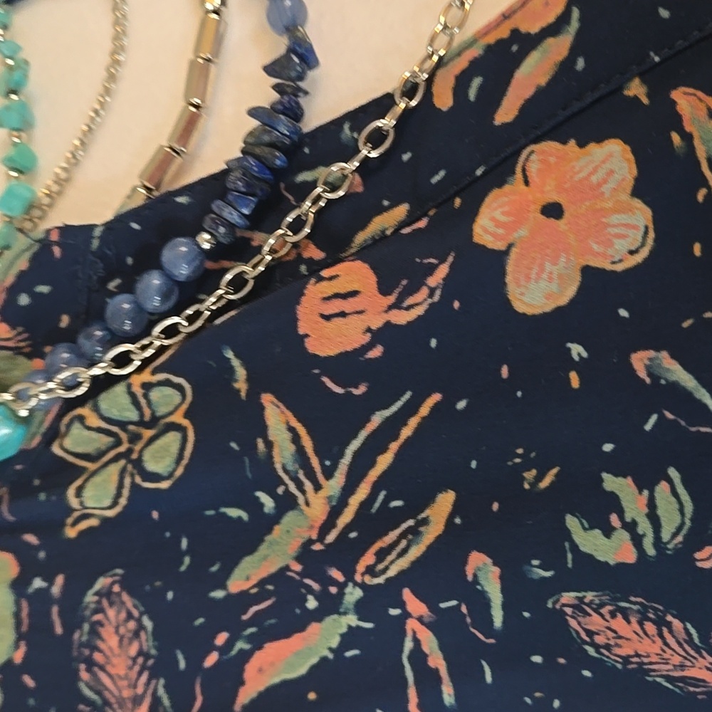 Indigo Soul Floral Long Sleeve Dress - Blue and Salmon - Picture 9 of 17